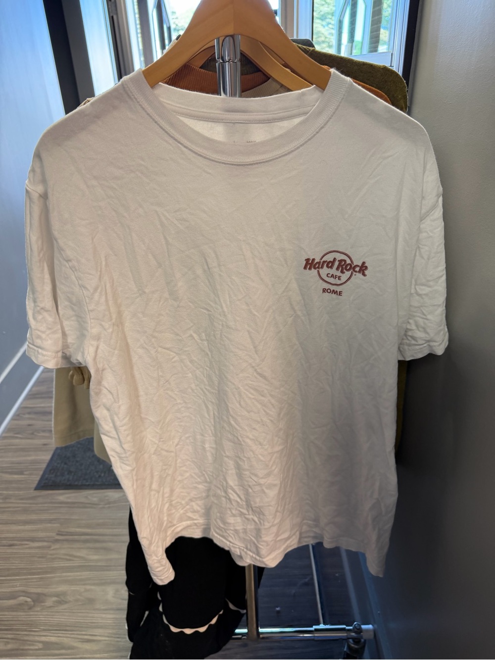 Hard Rock Cafe Rome White Logo Men’s Crewneck T‑Shirt